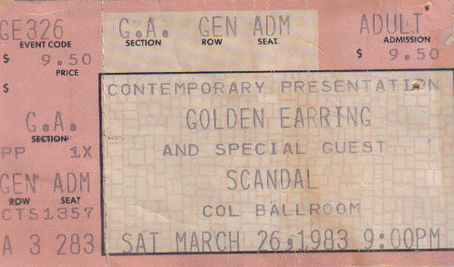 Golden Earring show ticket#A_3_283 March 26, 1983 Davenport - The Col (Coliseum) Ballroom